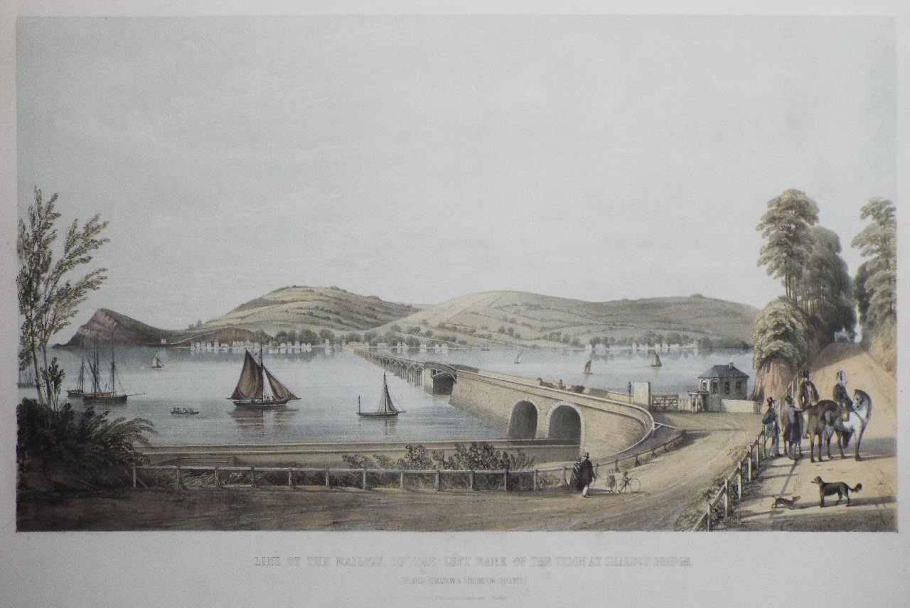 Lithograph - Line of the Railway, up the Left Bank of the Teign at Shaldon Bridge - Spreat